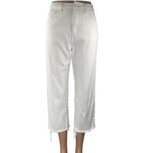 Afends White Straight Leg High Waist Frayed Raw Hem Crop Trousers Jeans Pants 4